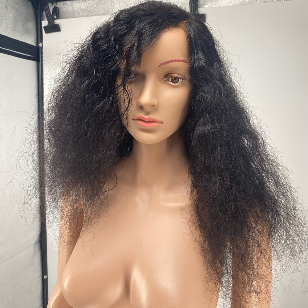 13x4 Natural Black Women's Deep Wave Human Hair Frontal Wig - 18 Inches